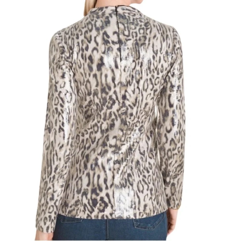 Chicos Print Sequin Top XL Mobwife Party Grunge Mod Longsleeve Animal Whimsy - Picture 8 of 13